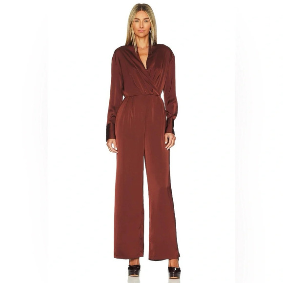 Line and Dot Giselle Jumpsuit Cinnamon Brown silky long sleeve 33603 - Picture 2 of 15